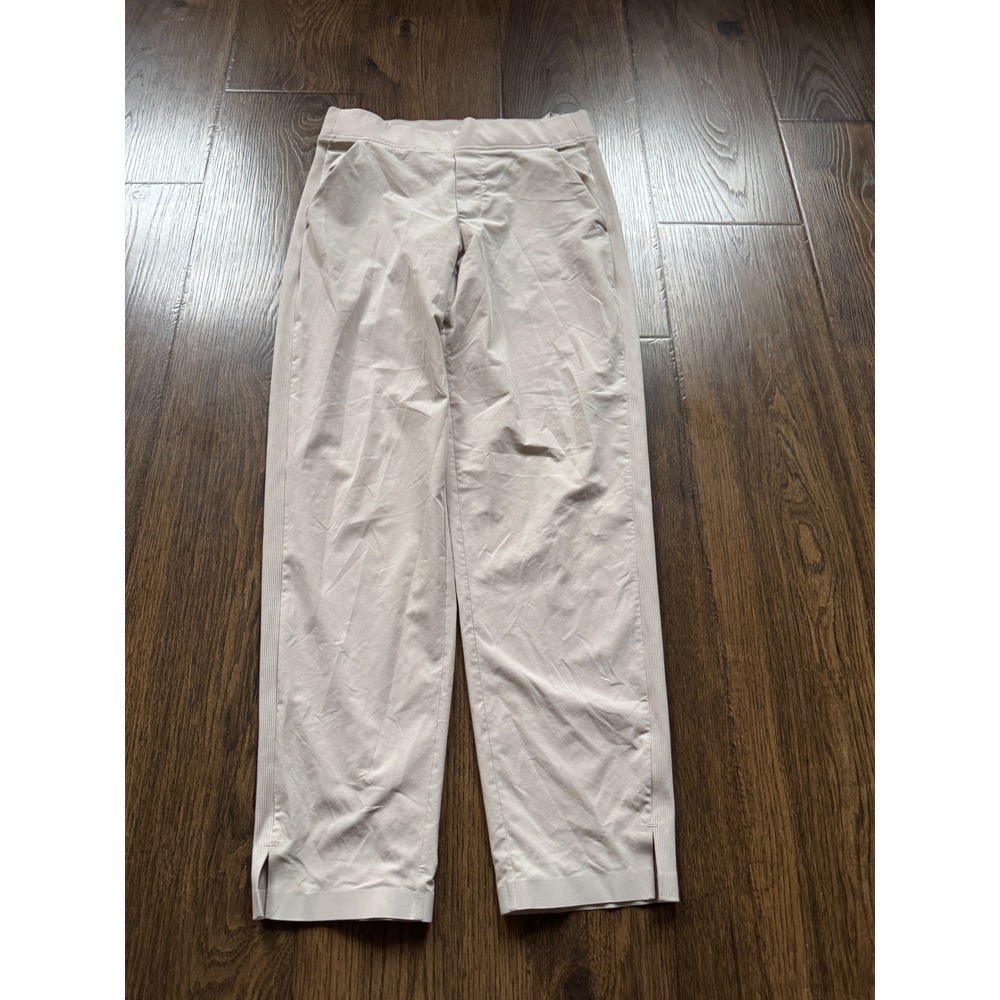 Athleta Womens Beige Ribbed Waistband Hybrid Ankle Pants Size 2 Slit Hem Pockets
